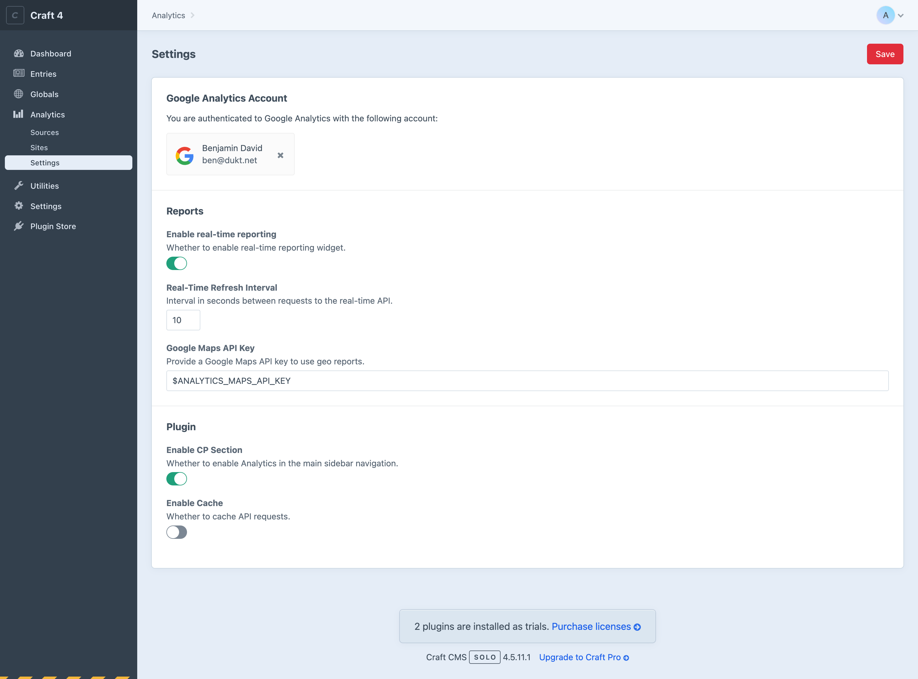 Analytics account connected