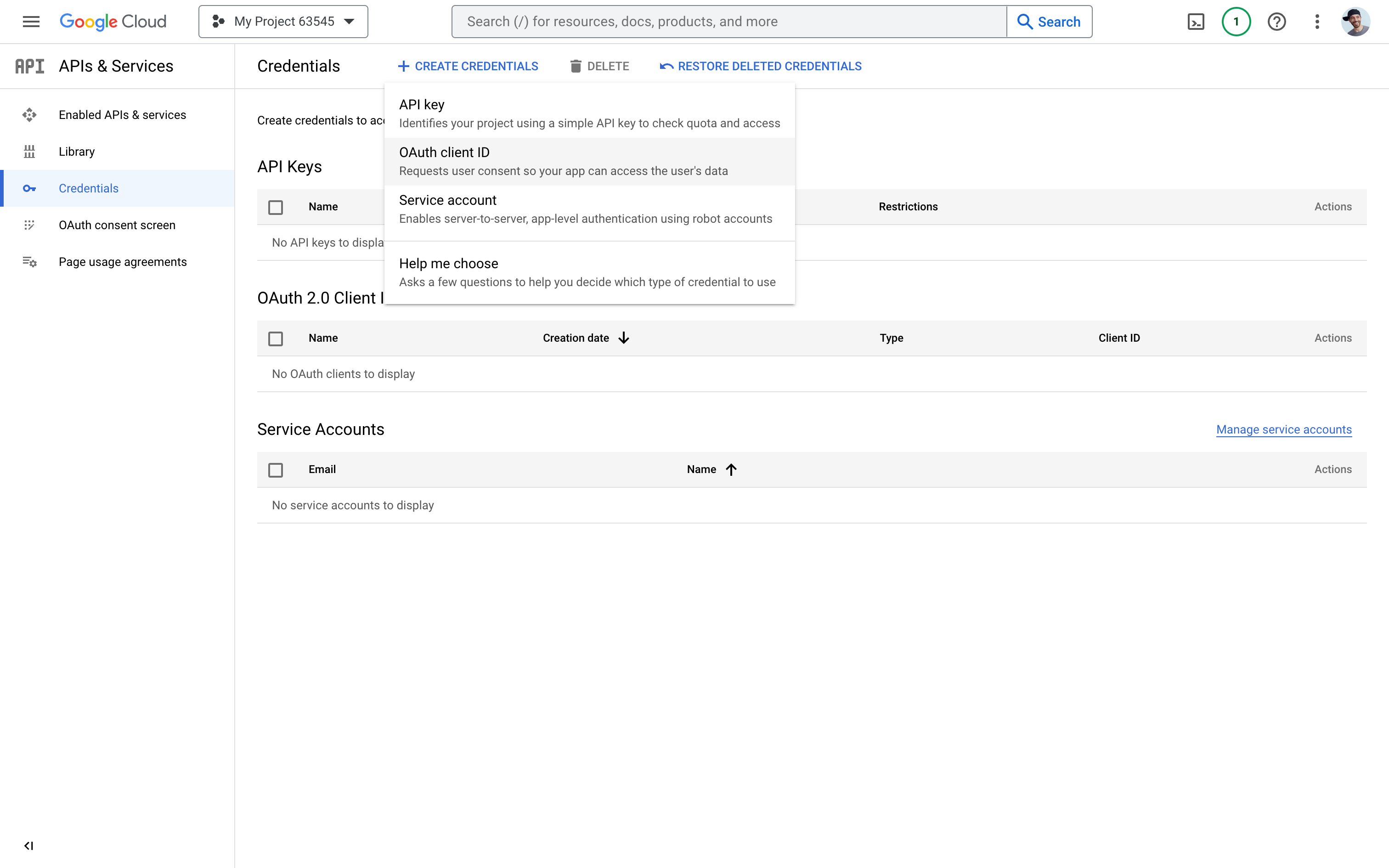 Create the OAuth client