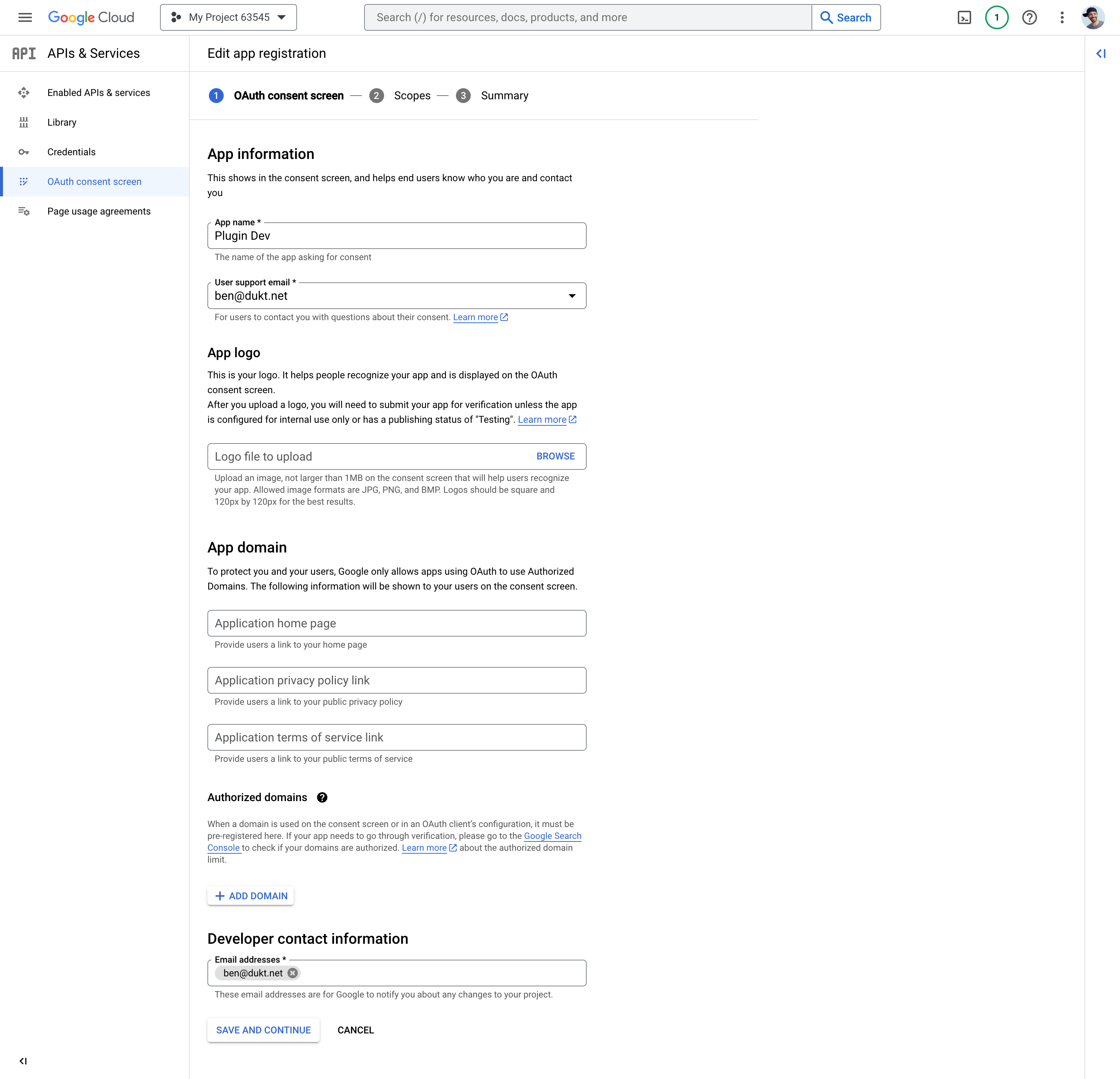 OAuth Consent Screen - Step 1
