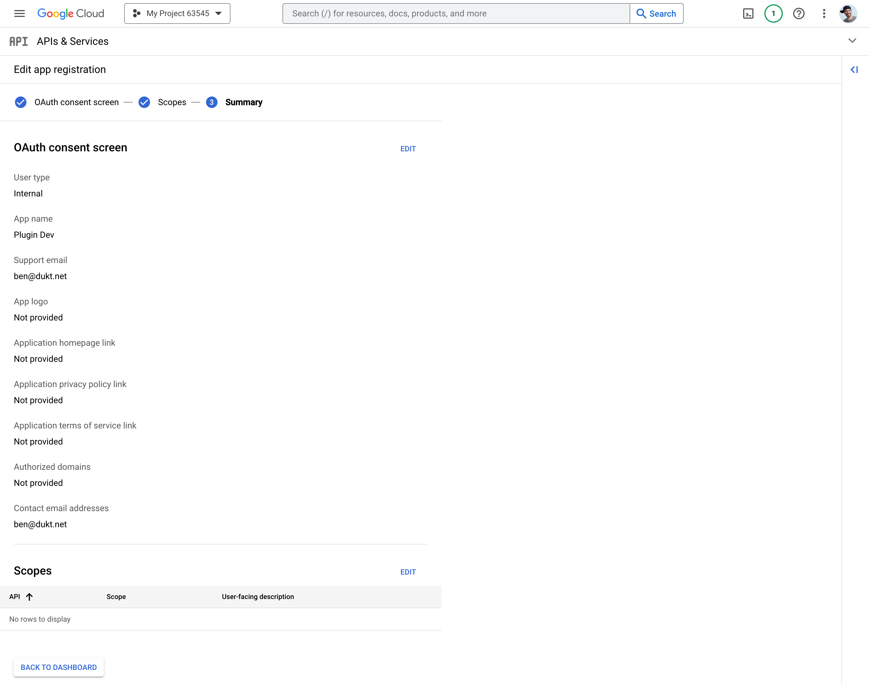 OAuth Consent Screen - Step 3