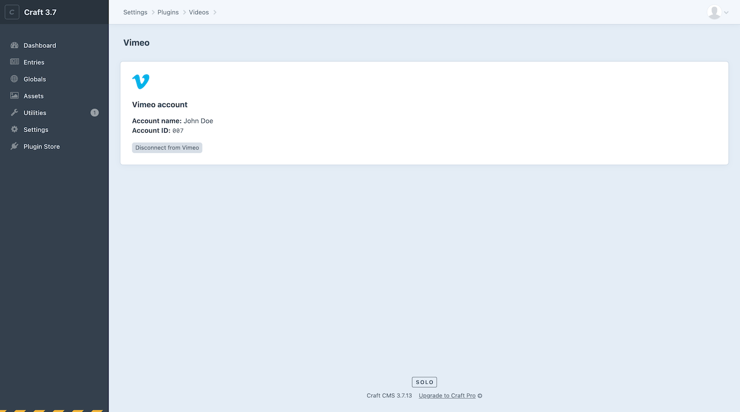 Vimeo account connected