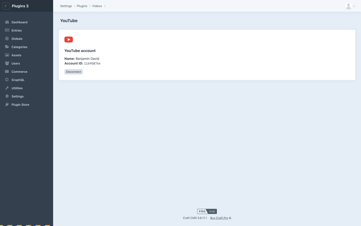 YouTube account connected