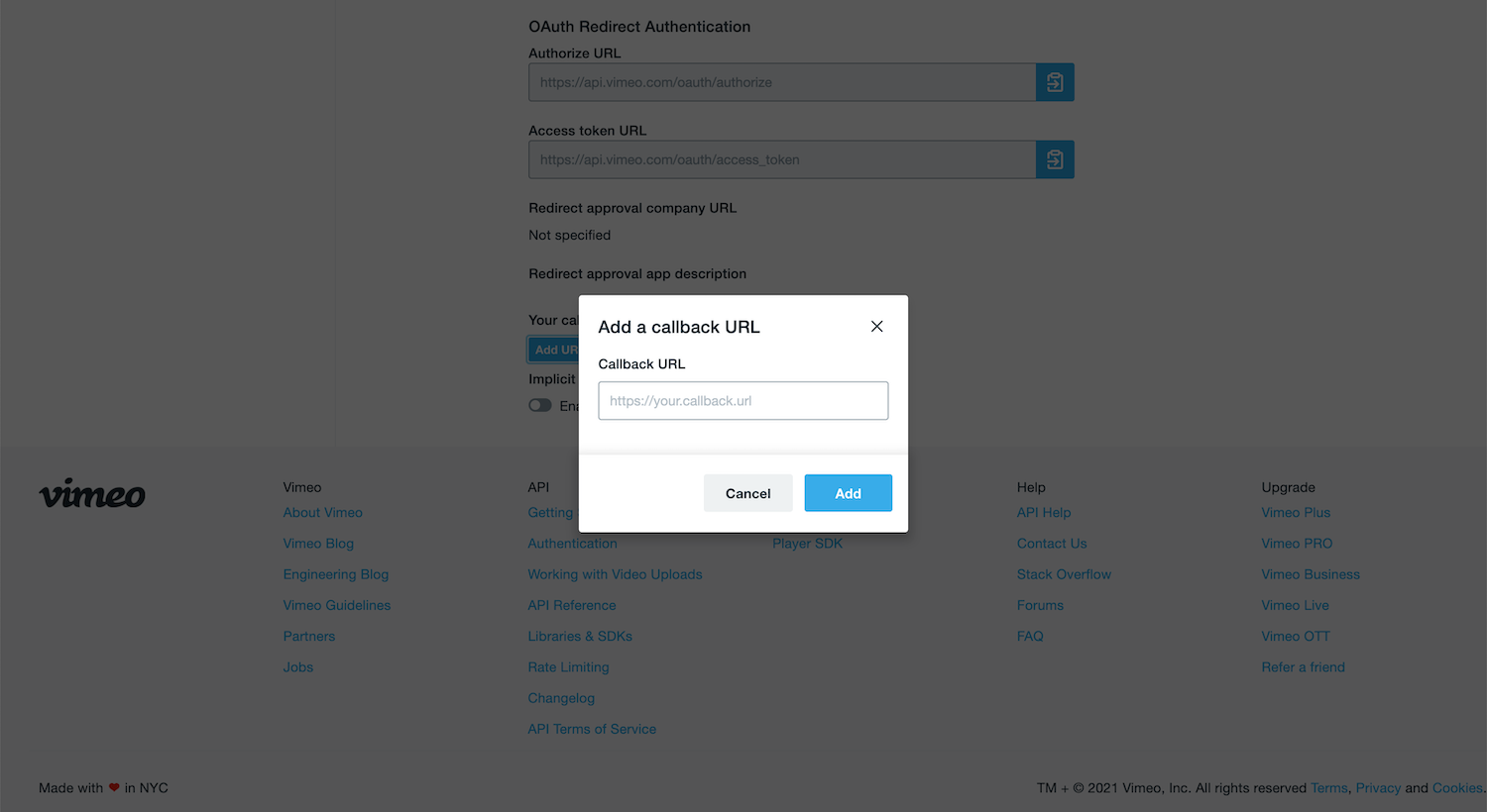 Configure OAuth callback URL