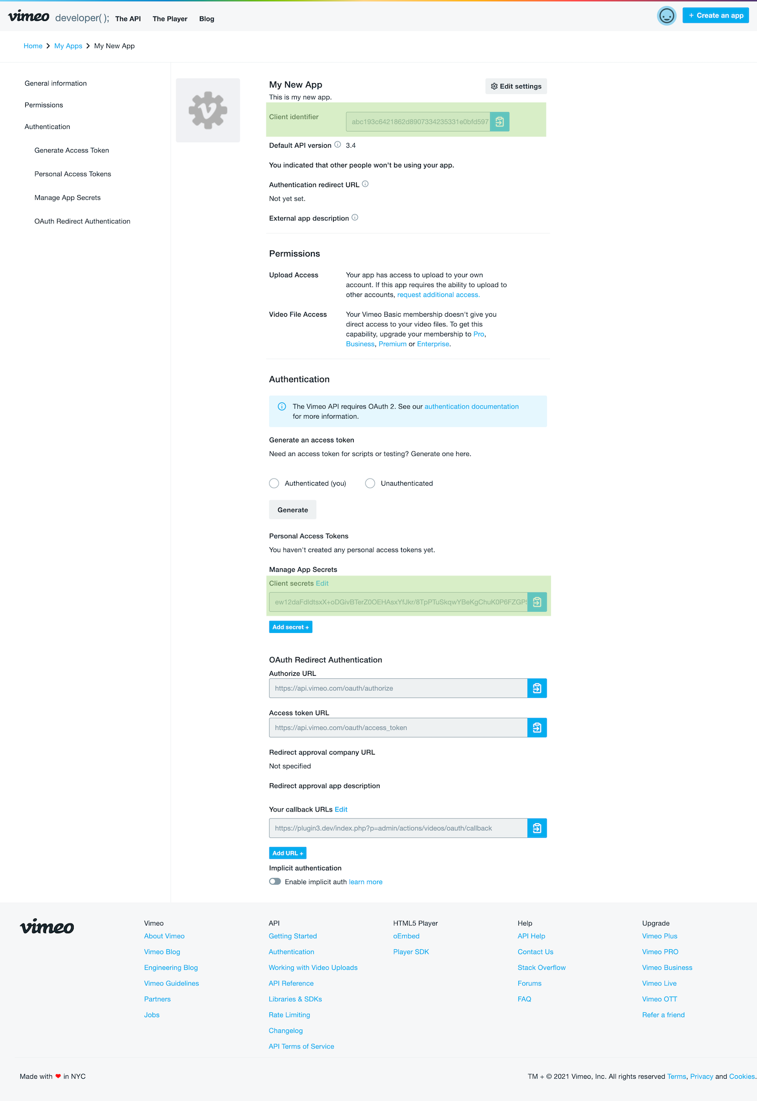 OAuth client ID and secret